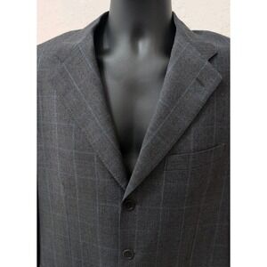 Faconnable Windowpane‎ Sports Coat 3-Button Blazer Men 100% Wool Italy Blue 40R